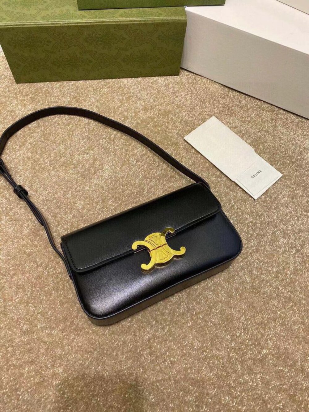 Celine Black Shoulder Bag with Gold Accent